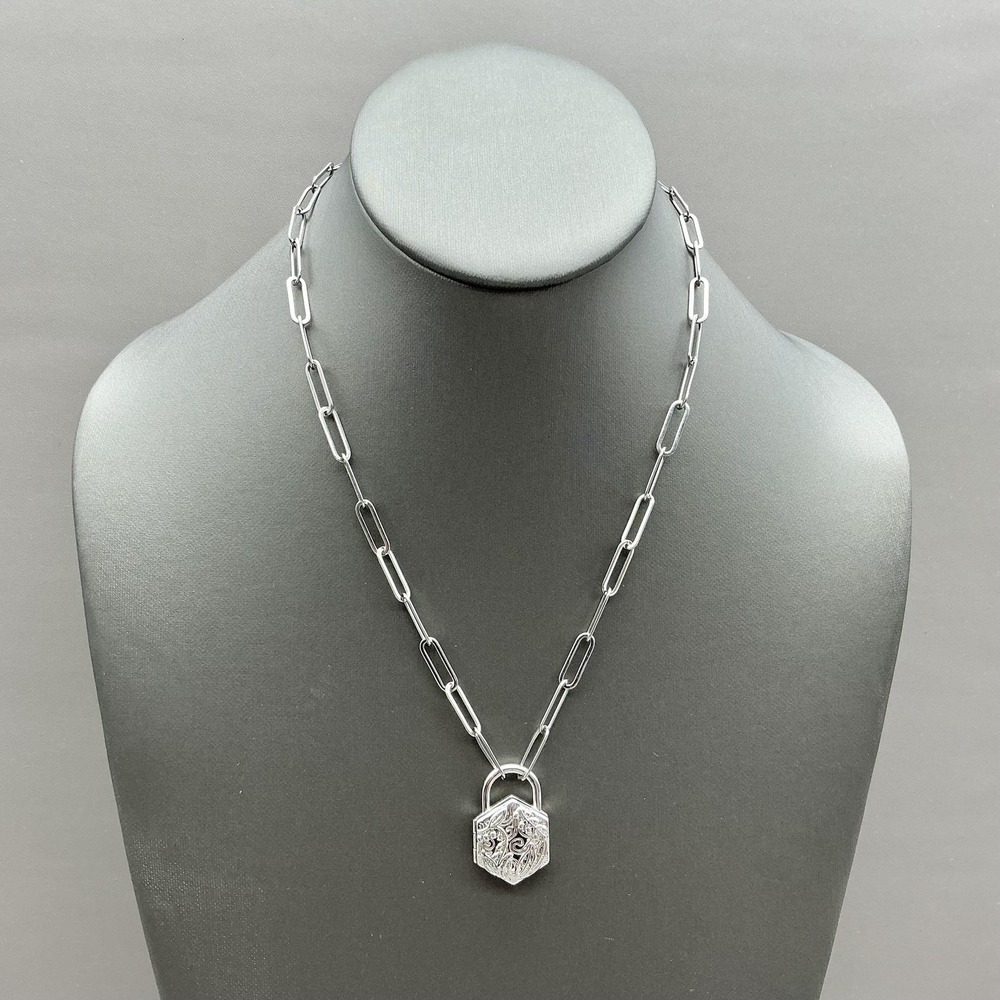 Eden Necklace Silver Tone Padlock Locket Pendant Paperclip Chain Inspirational